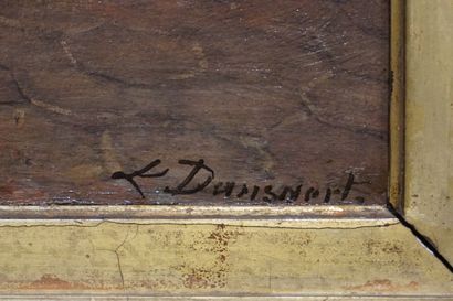 Léon DANSAERT (1830-1909) "La partie de cartes", huile sur acajou. Signée en bas...