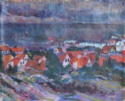 Ludwig Peter KARSTEN (1876-1926) "Les toits rouges, 1925", huile sur toile. Signée...