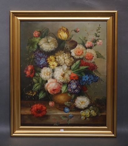 null Paire d'huiles sur toile: "Bouquets", l'une signée Gabriel. 60x50 cm