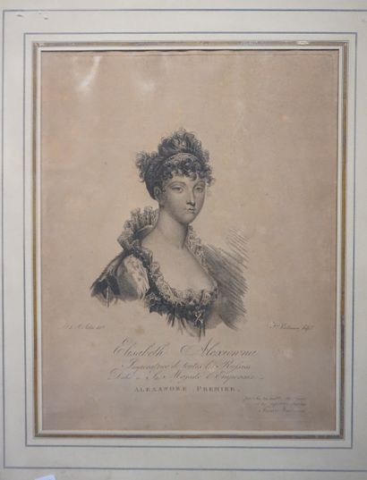 null Paire de gravures: "Elisabeth Alexionvna de Russie" et "Alexandre Ier" (insolé,...