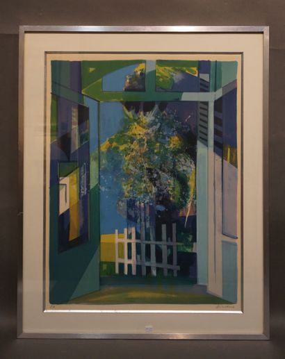 Camille HILAIRE "Vue sur le jardin", E.A.. 67,5x51,5 cm
