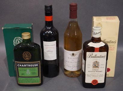 null Four bottle handle, Shiraz, Ratafia de Bourgogne, Ballantine's and Chartreu...