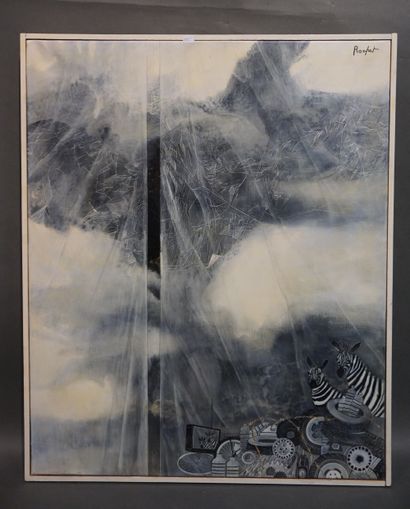 Marie-Hélène ROCHET "Zèbres", huile sur toile, shd. 72,5x60 cm