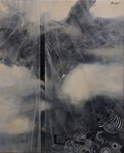 Marie-Hélène ROCHET "Zèbres", huile sur toile, shd. 72,5x60 cm