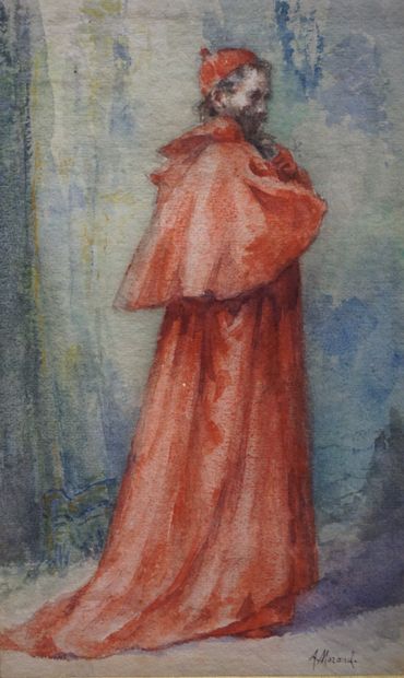 A. MORAND "Mazarin", aquarelle, sbd. 27,5x17 cm