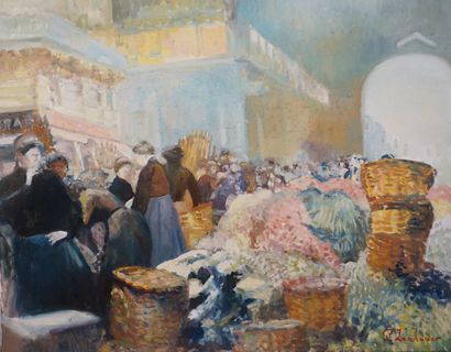 P. LANDAUER "Scène de marché", huile sur toile, sbd. 65x81 cm