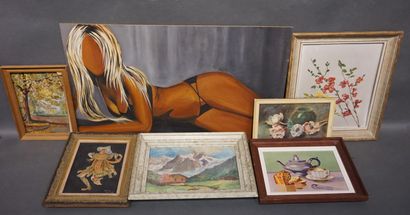 null Handle of various framed pieces, oils and watercolors.