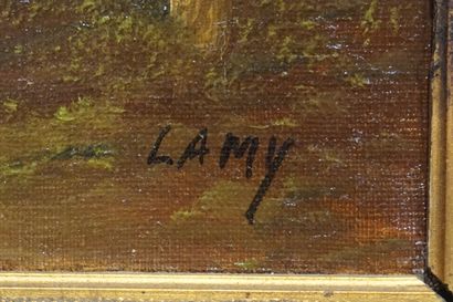 LAMY "Voiliers sur la côte", huile sur toile, sbd. 38x46 cm