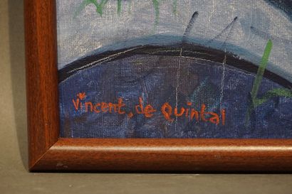VINCENT DE QUINTAL "Nature morte des amoureux", huile sur toile. 65x54 cm