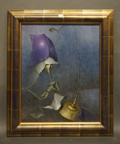 MONVOISIN "La biture de la burette tubereuse", peinture sur toile, sbg. 41x33 cm