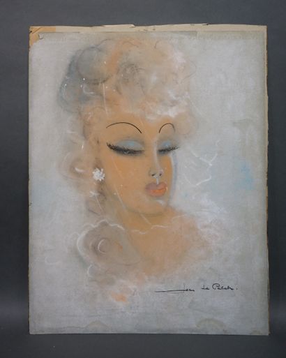 Jean LE PELCH (1921-1996) "Portrait d'élégante", pastel. Esquisse au crayon au dos....