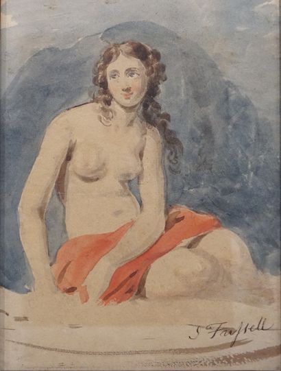 S. FRYSELL 19th century school: "Seated Nude", watercolor, sbd. 14x10,5 cm