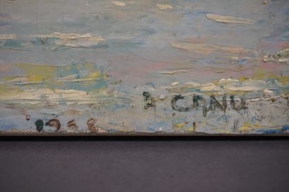 A. CANU Ecole XXe: "Voiliers au port", huile sur toile, sbd, daté 1968. 46x65 cm