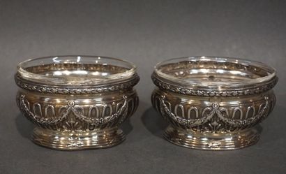 Pair of silver salad bowls with garlands....