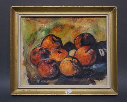 BECKET "Still life with peaches", oil on isorel, sbg. 22x27 cm