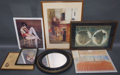 Handle of framed pieces, miniature and two...