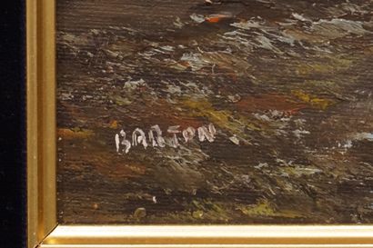 BARTON "Voiliers sur la côte", huile sur toile, sbg. 21x26 cm