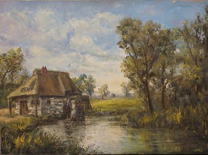 KRISTOFF Ecole XXe: "Rivière au moulin", huile sur toile, sbd. 60x81 cm