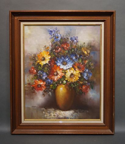 DERUCCI "Bouquet de fleurs", huile sur toile, sbd. 61x50 cm