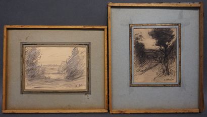 A. MORLOT (1838-1918) "Deux paysages", dessin et fusain, sbd. 9x12,5 cm et 11x9 ...