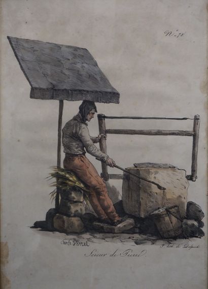 null D'après Carle Vernet: "Scieur de pierres", estampe. 34x24 cm