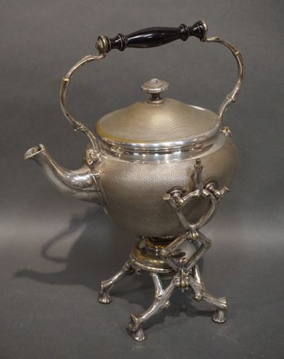 CHRISTOFLE Tea fountain in silver plated metal with guilloche decoration, with quadripod...