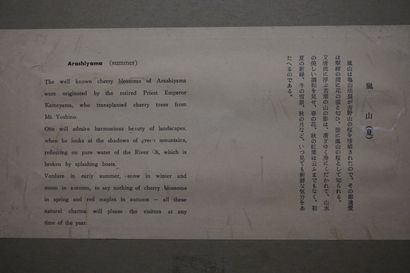 null Estampe japonaise: "Paysage lacustre à Arashiyama", sbd. 19x25 cm