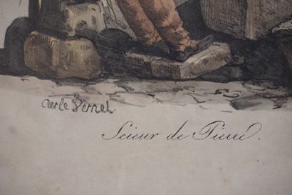 null D'après Carle Vernet: "Scieur de pierres", estampe. 34x24 cm
