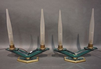 
Pair of candlesticks in glass and brass...