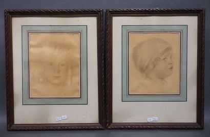 Walther SCHACHINGER (1883-1962) Paire de sanguines: "Portraits d'enfants", signées...