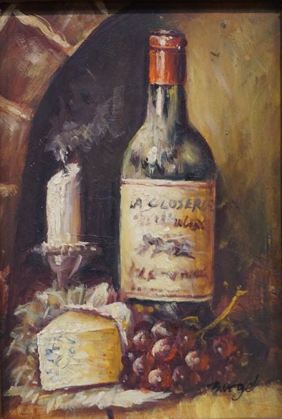 B. VOGEL "Nature morte à la bouteille", huile sur panneau, sbg. 17x12 cm