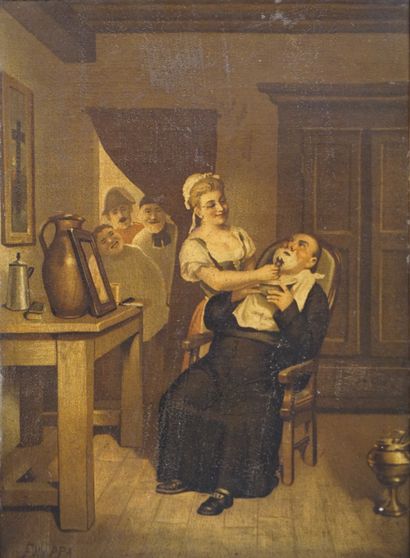 null D'après Frappa: "La barbière", reproduction sur toile. 33x24 cm