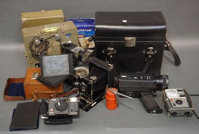 null Eumig camera, Royal CineGel projector, bellows camera, burette and miscella...