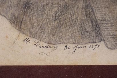 LANTENOIS "Jeune garçon au fusil", dessin, signé, daté 1878 (mouillures). 30x25 ...