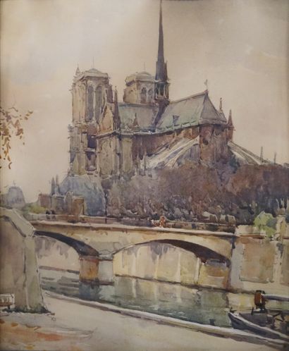 null Aquarelle: "Notre-Dame". 34x27,5 cm