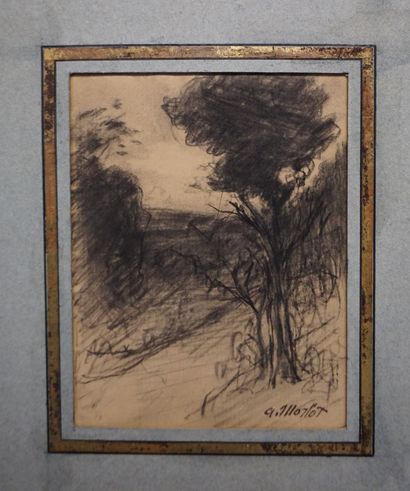 A. MORLOT (1838-1918) "Deux paysages", dessin et fusain, sbd. 9x12,5 cm et 11x9 ...