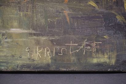 KRISTOFF Ecole XXe: "Rivière au moulin", huile sur toile, sbd. 60x81 cm