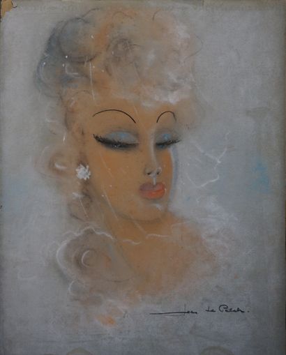 Jean LE PELCH (1921-1996) "Portrait d'élégante", pastel. Esquisse au crayon au dos....