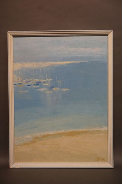 Martha LEONOR "Plage devant le port", huile sur toile, sbd. 61x46 cm