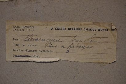 Jean-Louis CLEMENCEAU (1921) "Pins à Aubagne", huile sur papier, sbd, au dos étiquette...