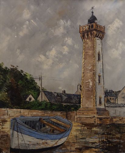 null Ecole XXe: "Phare", huile sur toile. 61x50 cm