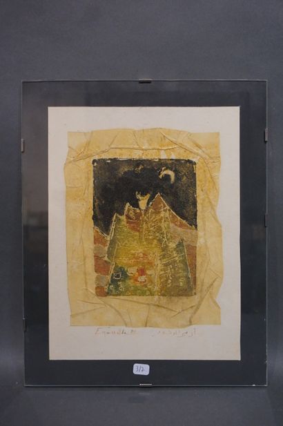 Esmeralda Ecole orientaliste: "Paysage à la lune", technique mixte, sbg, daté 85....