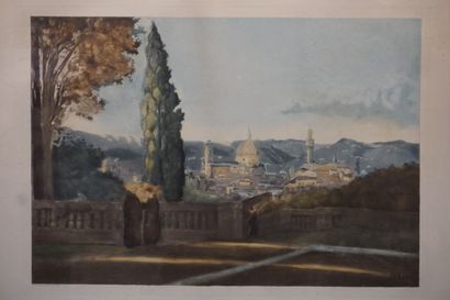 null After Corot: "View of Florence", chalcography of the Louvre, engraved by Pierre...