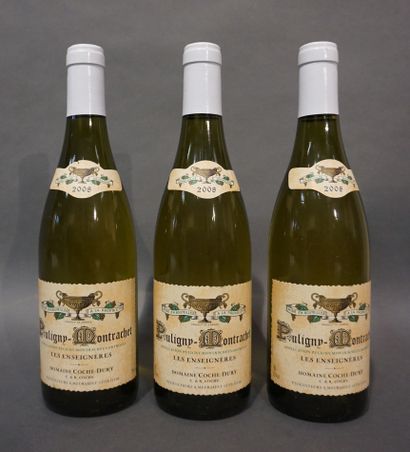  3 bouteilles PULIGNY-MONTRACHET "Les Enseignères", Domaine Coche-Dury 2008 (1 collerette...