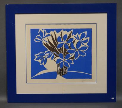 null "Bouquet de fleurs bleues", lithographie, sbd. 43x51 cm