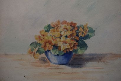 Yvonne CHIROUZE "Bouquet de fleurs", aquarelle, sbd. 18x24 cm
