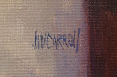 J. WOODRUFF CARROLL "Portrait de femme à la cigarette", huile sur toile, sbd, daté...