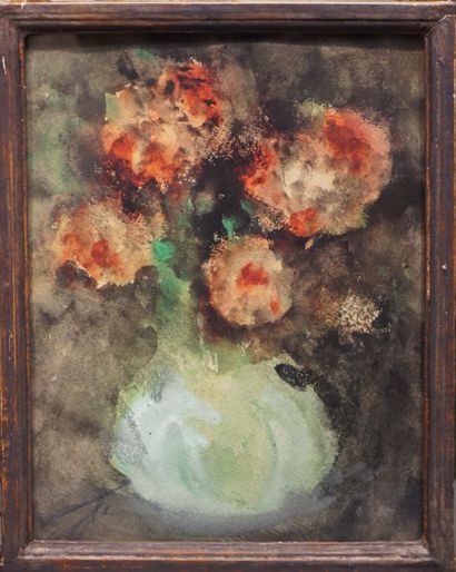 null "Bouquet de fleurs", aquarelle, sbg. 29,5x23 cm. Dans un cadre miroir à par...
