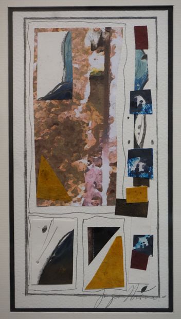 null "Abstraction", technique mixte et collage, sbd. 24,5x13 cm