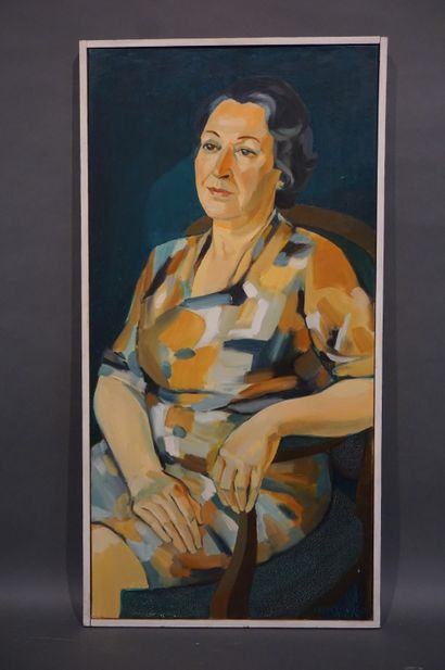 ESCHERMANN "Portrait de femme assise", huile sur toile, sbd, daté 71. 80x40 cm